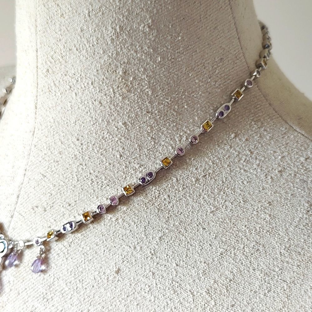 Sterling Silver 925 RP CZ Stones Crystal  Lavaliere Statement Necklace 18 1/2" - Picture 4 of 12